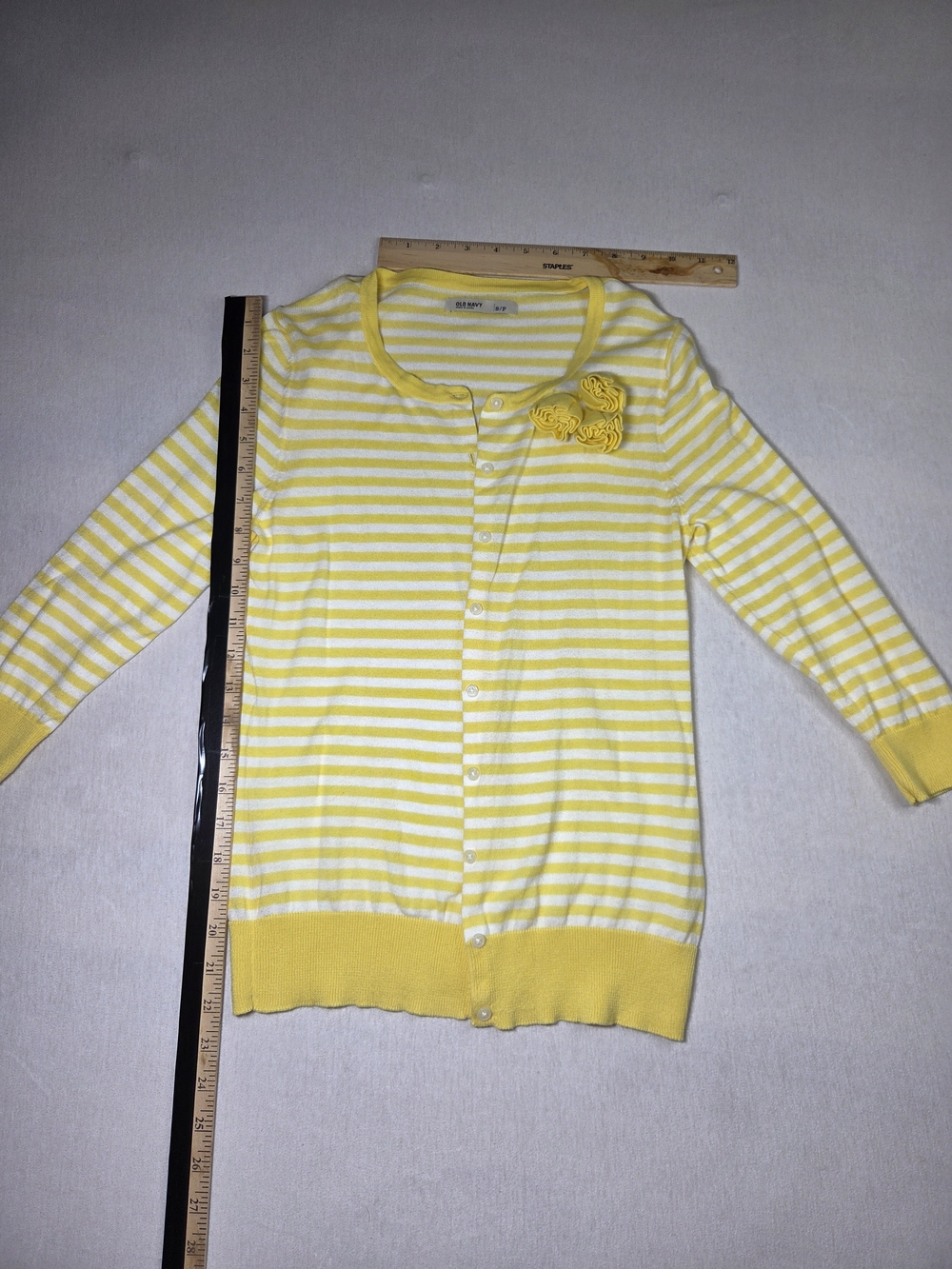 Old Navy Yellow and White Striped Button-Front Cardigan Size S
